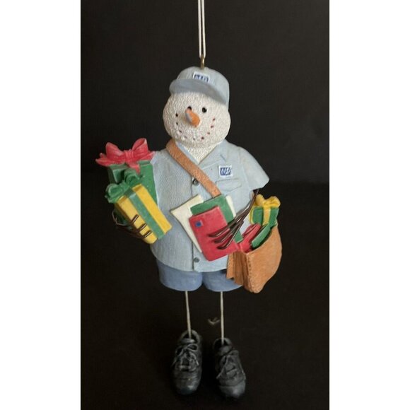 Christmas Mailman Ornament Snowman  Mail Carrier Dangle Legs Shelf Sitter Cute - Picture 1 of 3